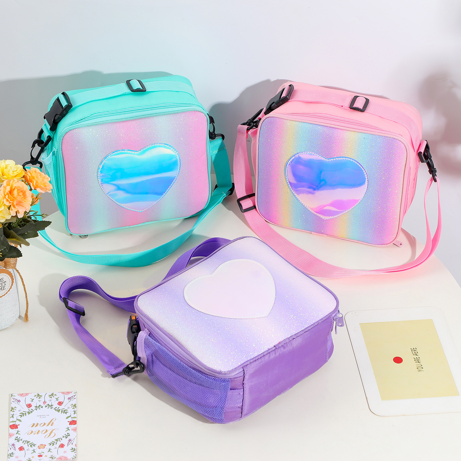 New Glitter Laser Rainbow Color Bento Girl Simple Shoulder Bag25*22cm display picture 2