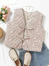 B 26915 Retro Floral Belted Vest �����黨���� ŷ���羳