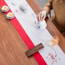 手绘防水茶席禅意新中式桌旗茶桌茶台棉麻茶垫中国风礼品布艺桌旗