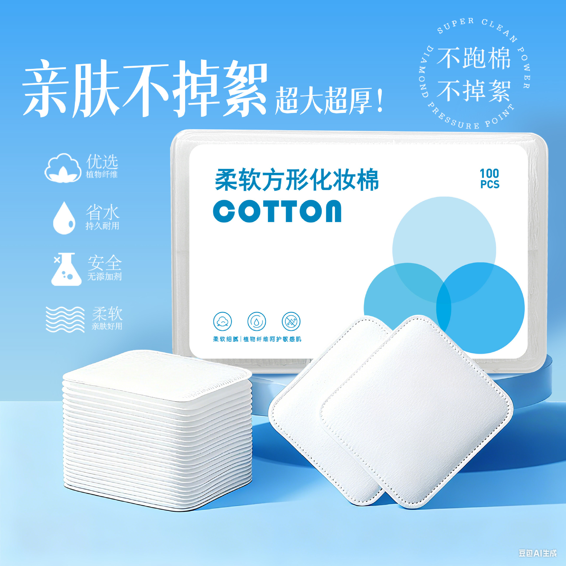 Gran tamaño de algodón cosmético de algodón grueso 7 * 7.5cm algodón limpio de eliminación de maquillaje rebanada de algodón desechable gran rebanada de algodón cuadrado