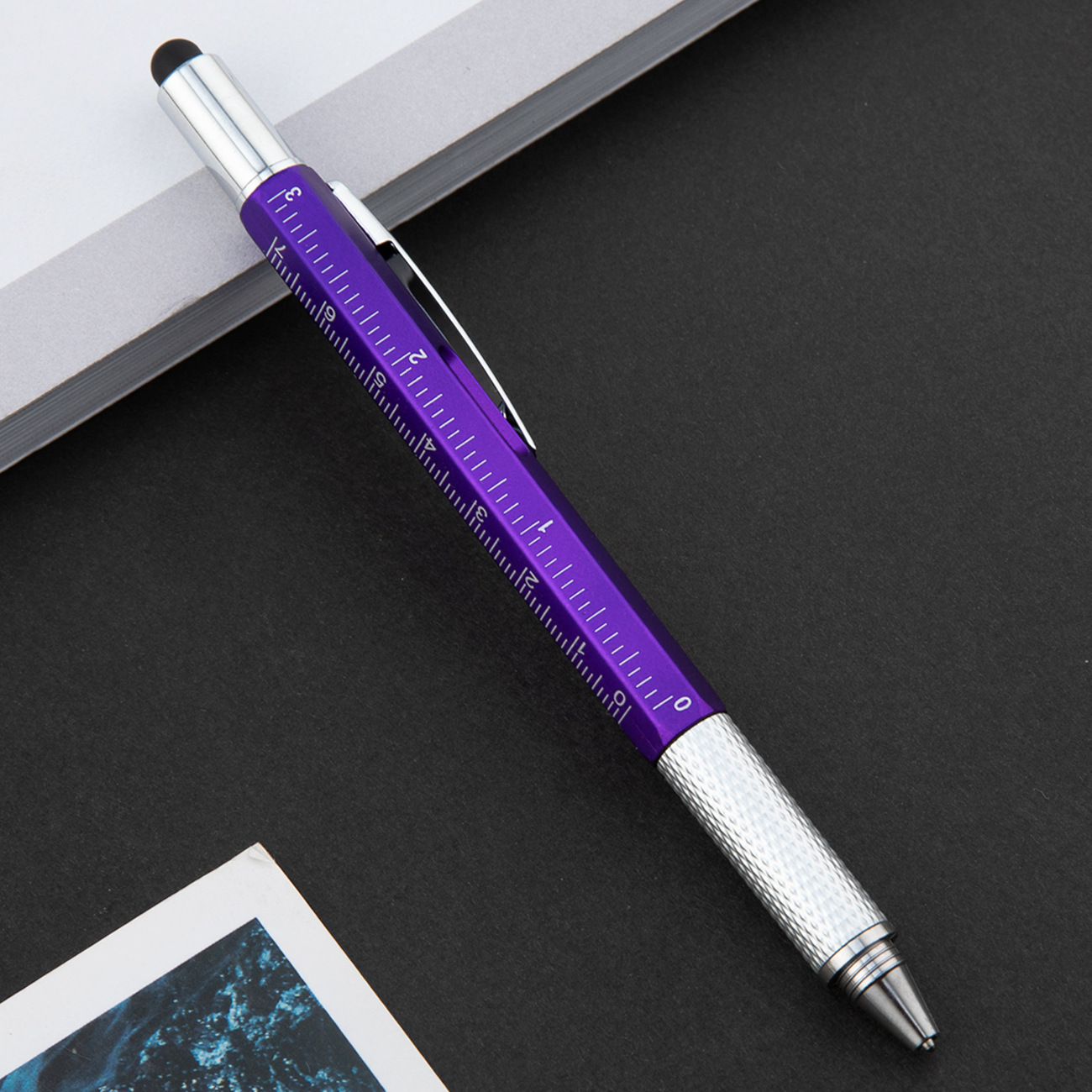 Lápiz de herramientas de plástico 6 en 1 escala de nivel lápiz de pantalla táctil una palabra cruzada doble cabeza destornillador lápiz de bola