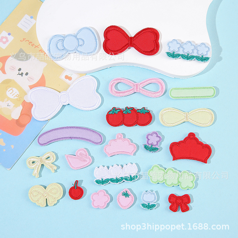 Zhehao pet hair clip accessories DIY special full-diamond embroidered base pad bow cat and dog headwear small accessories