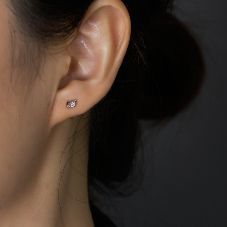 Simple Style Round Sterling Silver Inlay Zircon Ear Studs 1 Pair