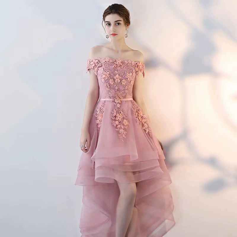 Sand evening dress, open shoulders, asymmetric cut