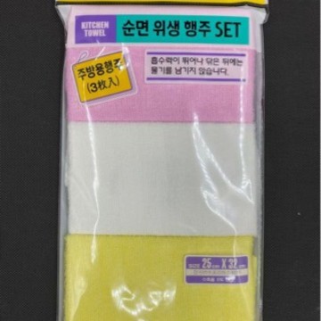 한국 수입 주방용 면걸레, 흡수력이 좋고 보푸라기가 없는 깨끗한 걸레 25x32cm 3색 3팩