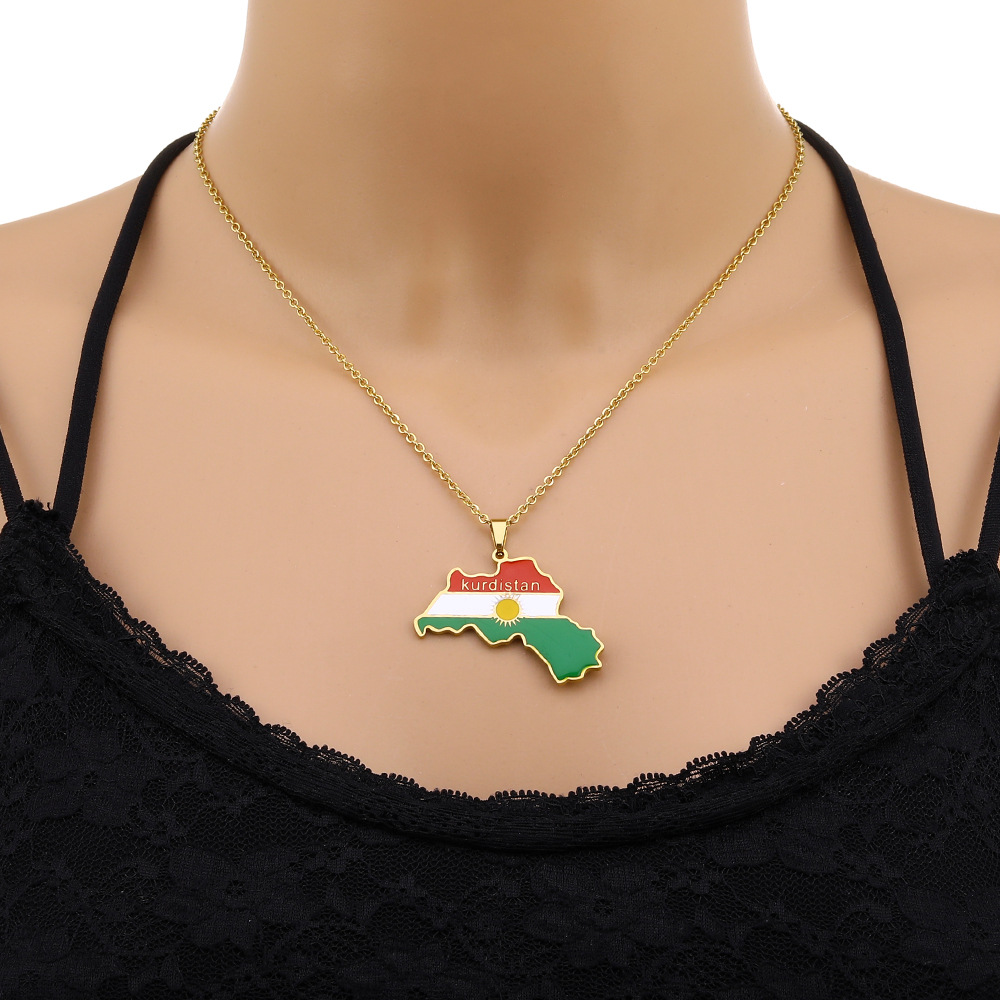 Kurdistan map pendant necklace oil drop retro men and women stainless steel pendant accessories_voghion.com