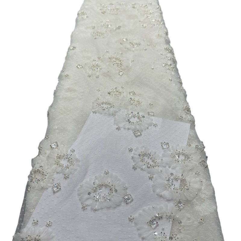 Fabricante de material de tela bordada elástica tela de malla de moda pequeña fresca vestido de boda vestido de tela image 6