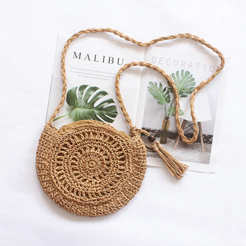 Straw Woven Bag New Shoulder Crossbody Women's Bag Handmade Woven Bag Hollow Tassel Mori Women's Artistic Leisure Travel Bag