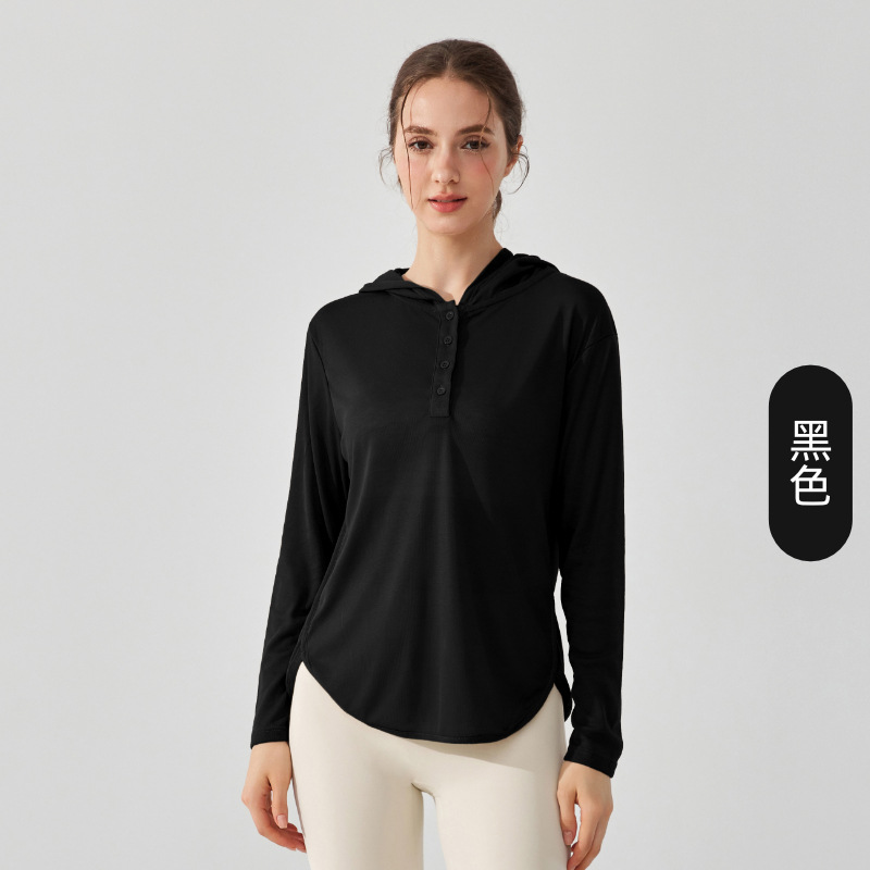 Camisa de yoga encapuchada ligera y transpirable, abrigo abdominal de manga larga, abrigo de ejercicio suelto, ropa de yoga para correr, otoño para mujeres image 10