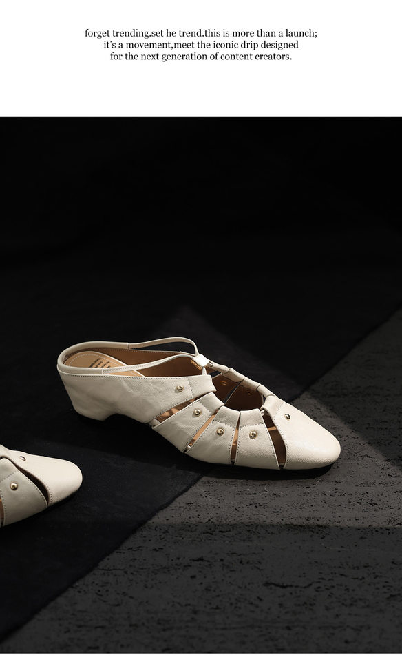 Sandal cao gót nữ mũi nhọn hở mũi, gót 5.5 cm, phong cách vintage đinh tán rỗng — Xám xanh chi tiết 20
