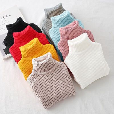 High collar sweater children girl Boy Autumn and winter Sweater 2022 new pattern Western style CUHK white Base coat