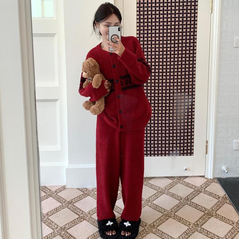 亲子系列CaCa开衫系扣半边绒睡衣女秋冬加厚保暖软绵绵家居服套装|undefined