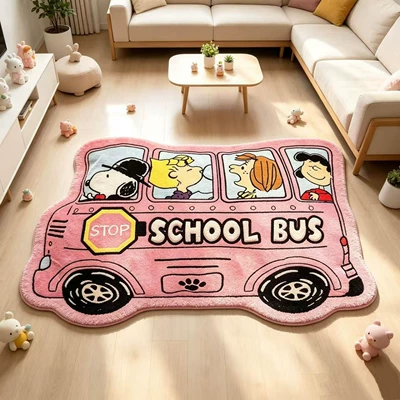 School Bus Snoopy Puppy Imitation – Avtomobil döşəmə paspasları - pink-school-bus-snoopy-4060cm-thick-imitation-cashmere