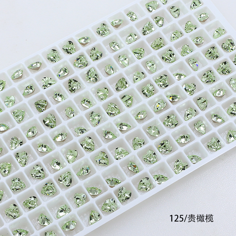 Dongzhou Crystal 6.5MM diamante de vidrio de fondo puntiagudo en forma de corazón de melocotón diamante de forma especial con fondo chapado en plata real