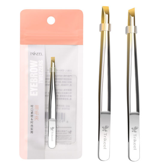 Chuanqier stainless steel between gold eyebrow clip flat oblique mouth eyebrow pliers eyebrow trimming knife eyebrow beard clip plucking pliers tweezers