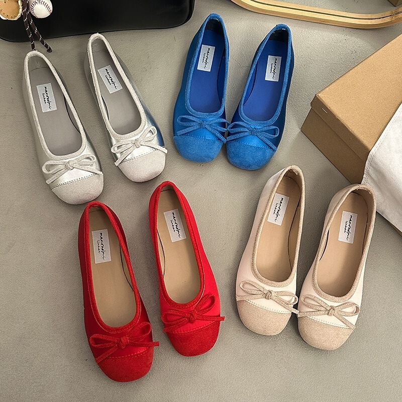 Evening Breeze Shoes French-Style Bowknot Blue Flat Ballet Shoes Early Spring New Soft-Soled Women's Shoes