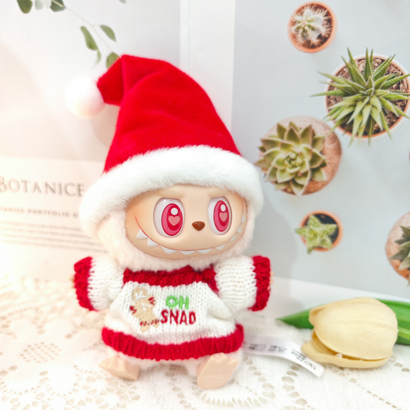 第一世代と第二世代のブラインドボックスラブブペンダントクリスマスマントベビー服ラブブビスケットマンセータークリスマス帽子|undefined