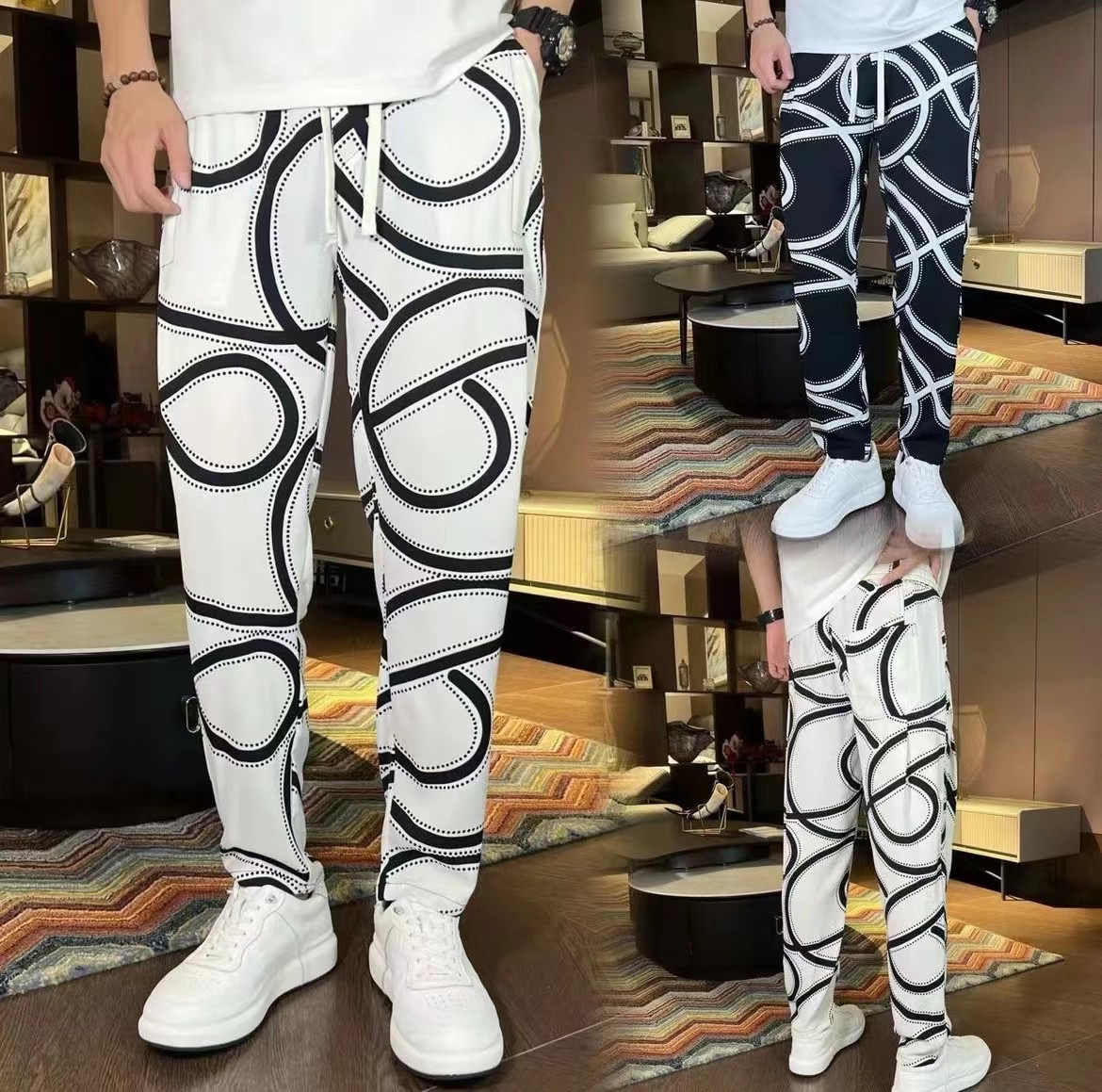 Leg 2024 Pants New Casual Pants Breathable Summer Men's Cotton and Linen All-match Thin Letter Simple Thin Pants