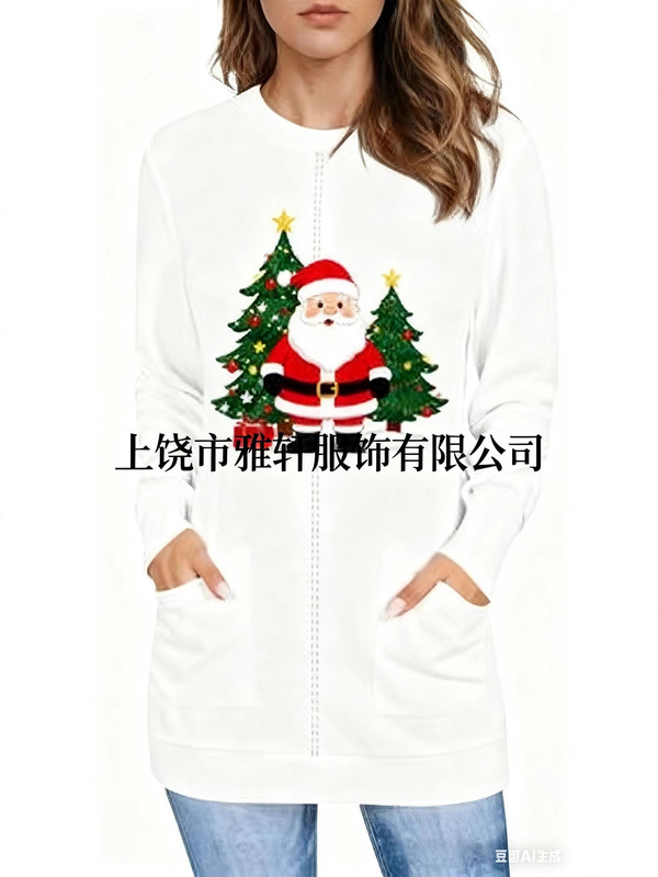 2025独立站亚马逊欧美3D数码印花女款圣诞圆领长袖卫衣时尚百搭|undefined