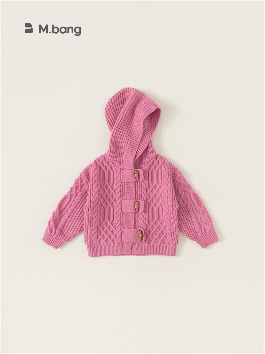 Youbao Ropa para niños Suéter para niños Chaqueta de primavera para niños y niñas Chaqueta de punto con capucha trenzada con hebilla de cuerno de color sólido