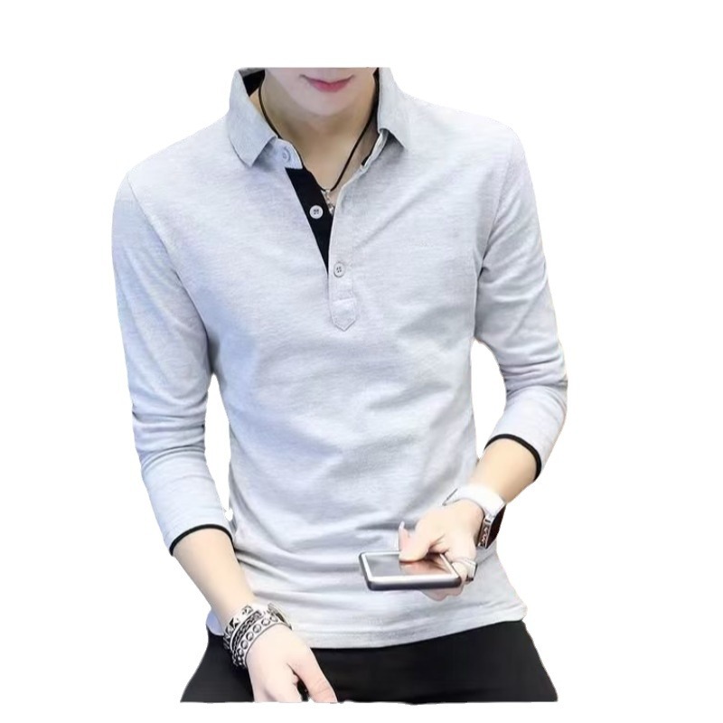 Camisa de Polo de manga larga Camiseta de solapa de los hombres tendencia líder Paul casual Slim primavera y otoño camisa de fondo superior transfronteriza