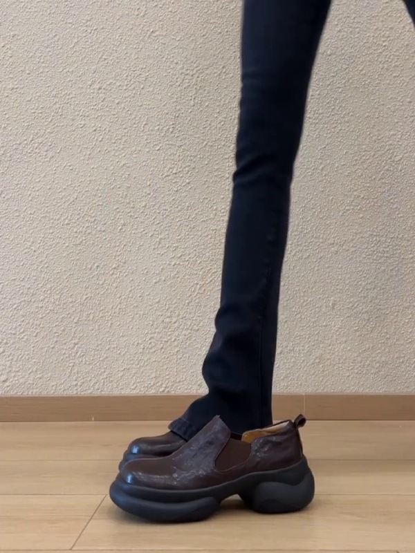 羊皮版~2025新款复古风圆头厚底乐福鞋女款一脚蹬通勤小皮鞋单鞋|undefined