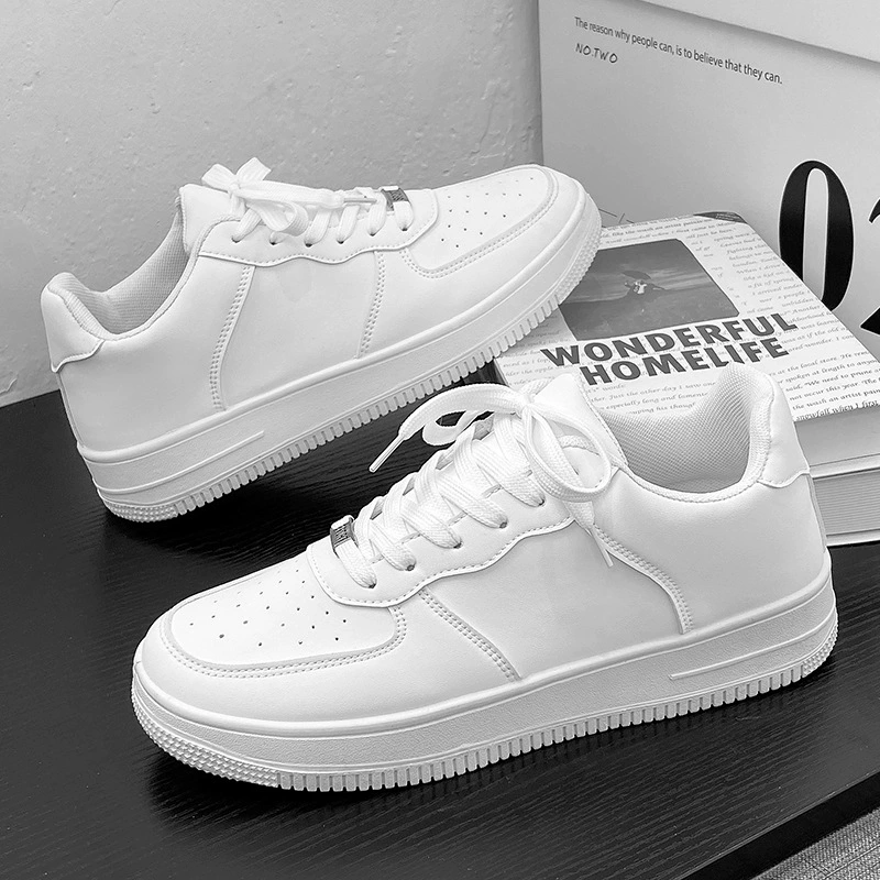 Белые туфли с кожаной отделкой для студентов, черные кроссовки, кроссовки, чисто черные для поездок на работу, повседневного отдыха, трансграничные Amazon