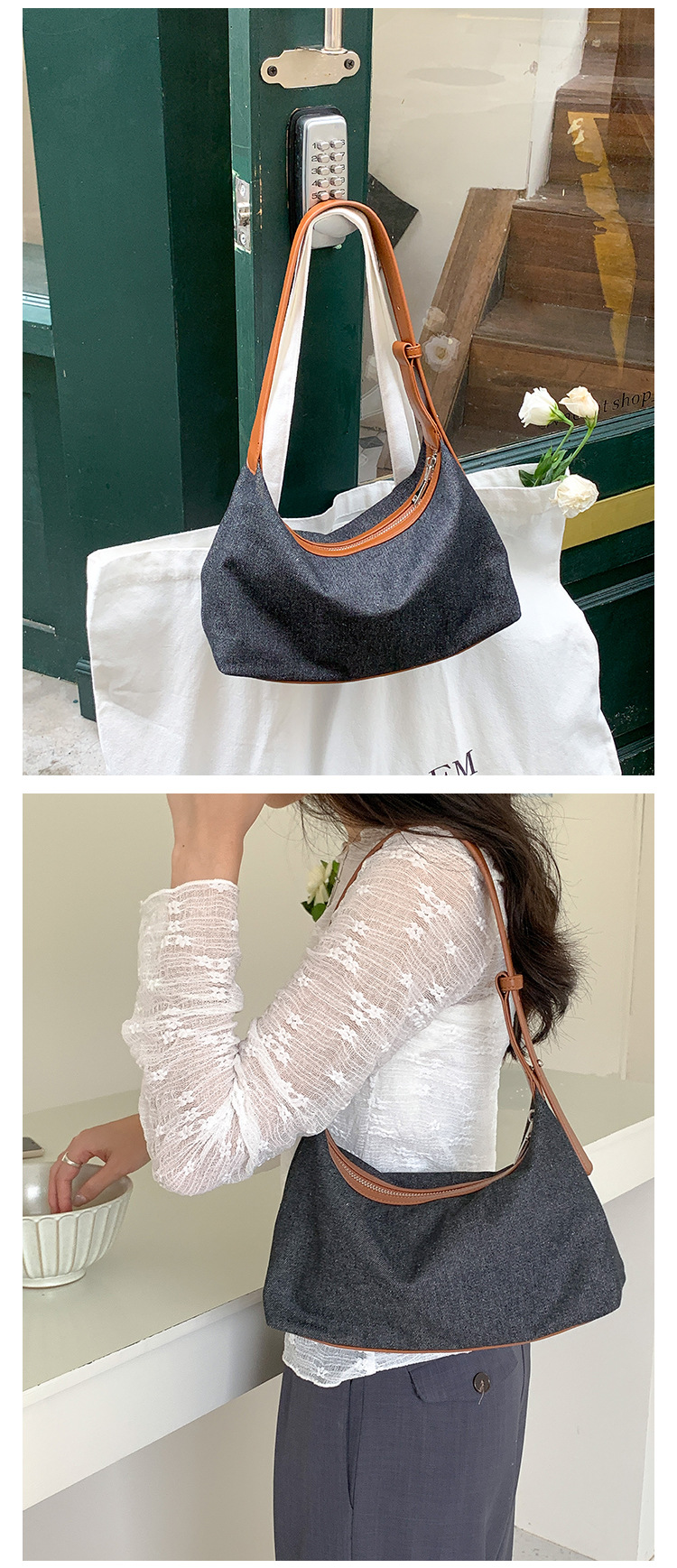 Borsa in denim versione coreana, in PU, casual, estiva, nuova, monospalla, borsa da ascella, borsa di alta gamma di nicchia da donna_voghion.com