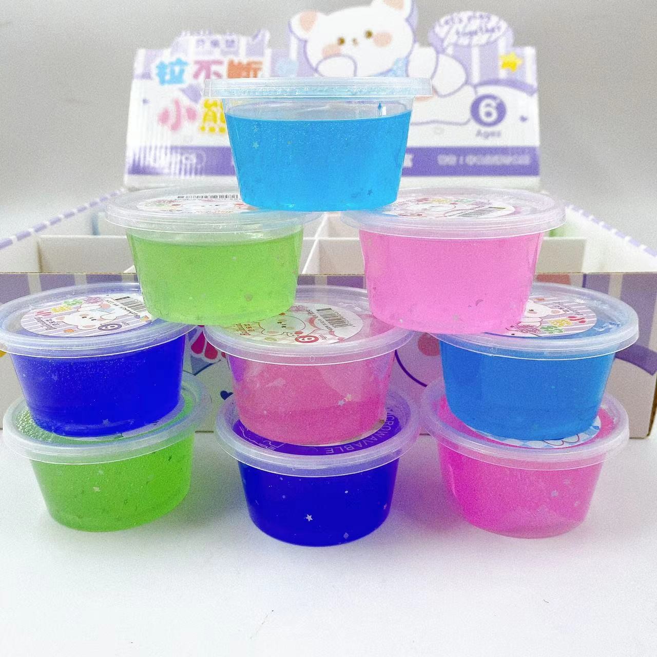 Juguetes infantiles de goma espumante de slime hechos a mano de barro de cristal no pegajoso de goma espumante de mano caja de barro de color supermercado al por mayor