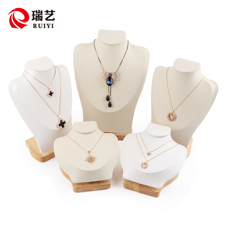 Jewelry Portrait Neck Chain Display Rack Countertop Mannequin Necklace Hanger High-End Wooden Base Jewelry Stand