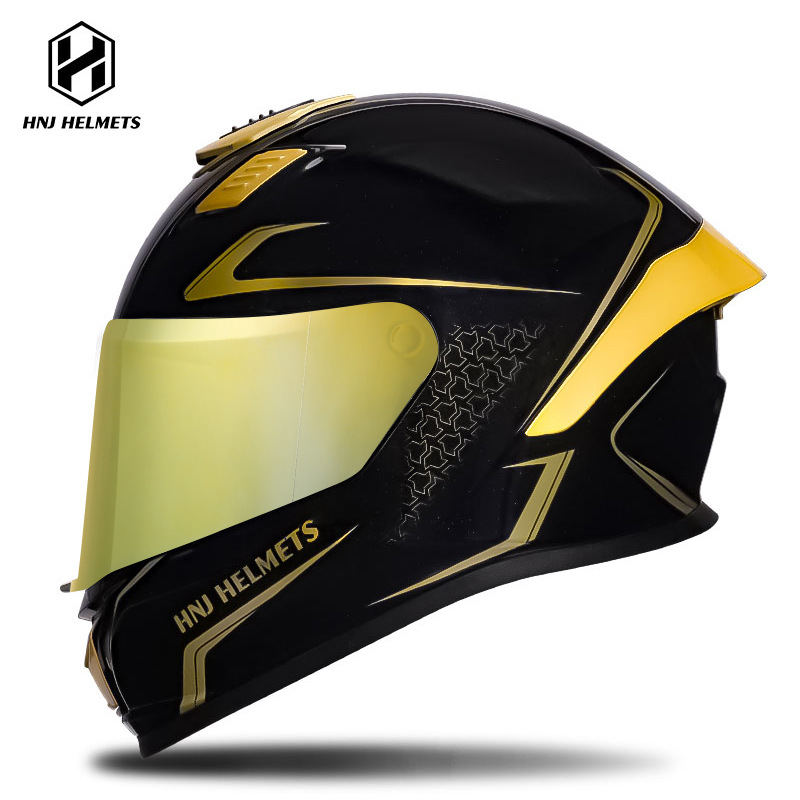 Helmet Full Helmet, Universal Motosiklet kaskı (dəbilqə) - 607-black-gold-transparent-visor-gold-plated-visor-s