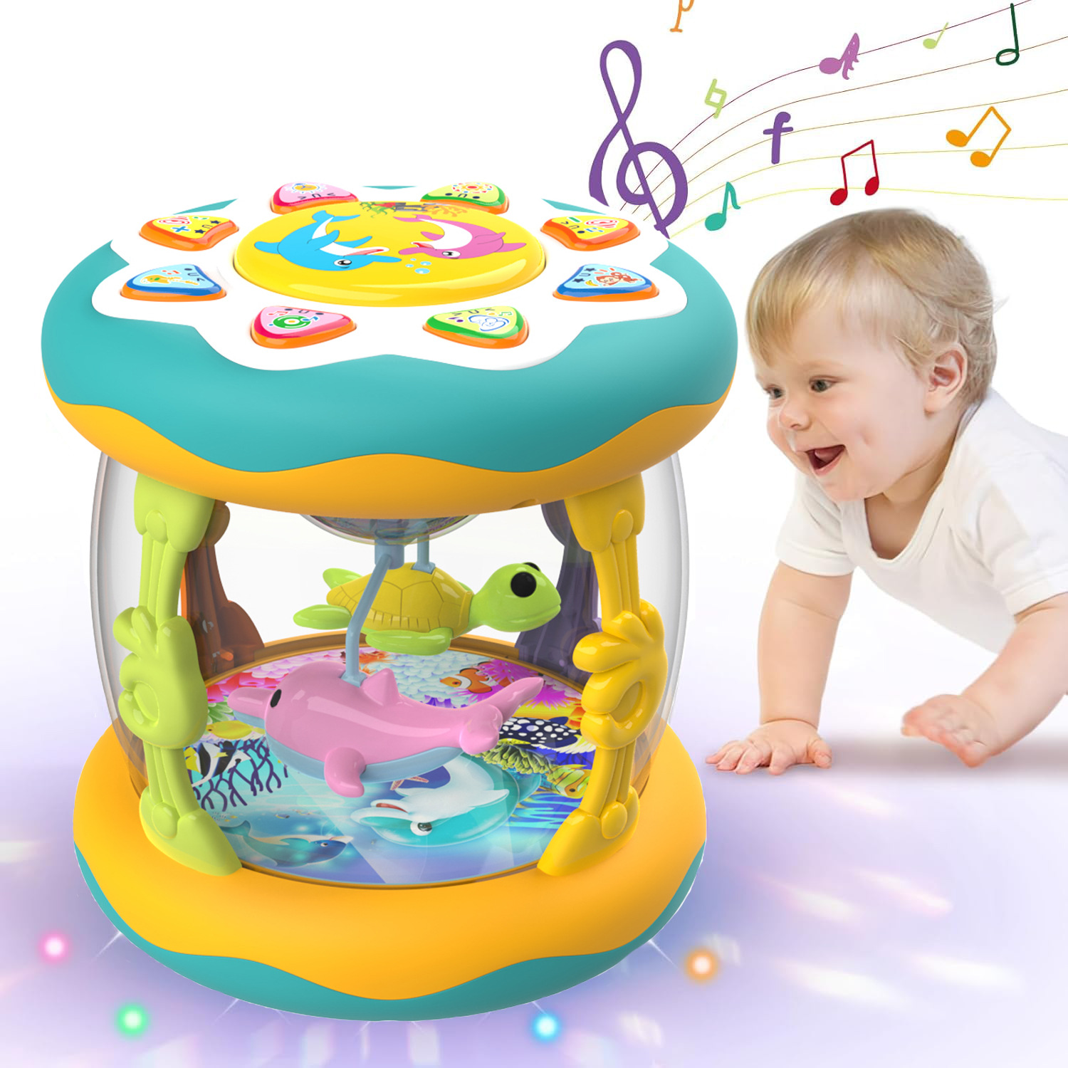 Cross-border Explosions New Products Children's Hand Drum Baby Toys Light Music Baby Ocean Rotating Pat Drum