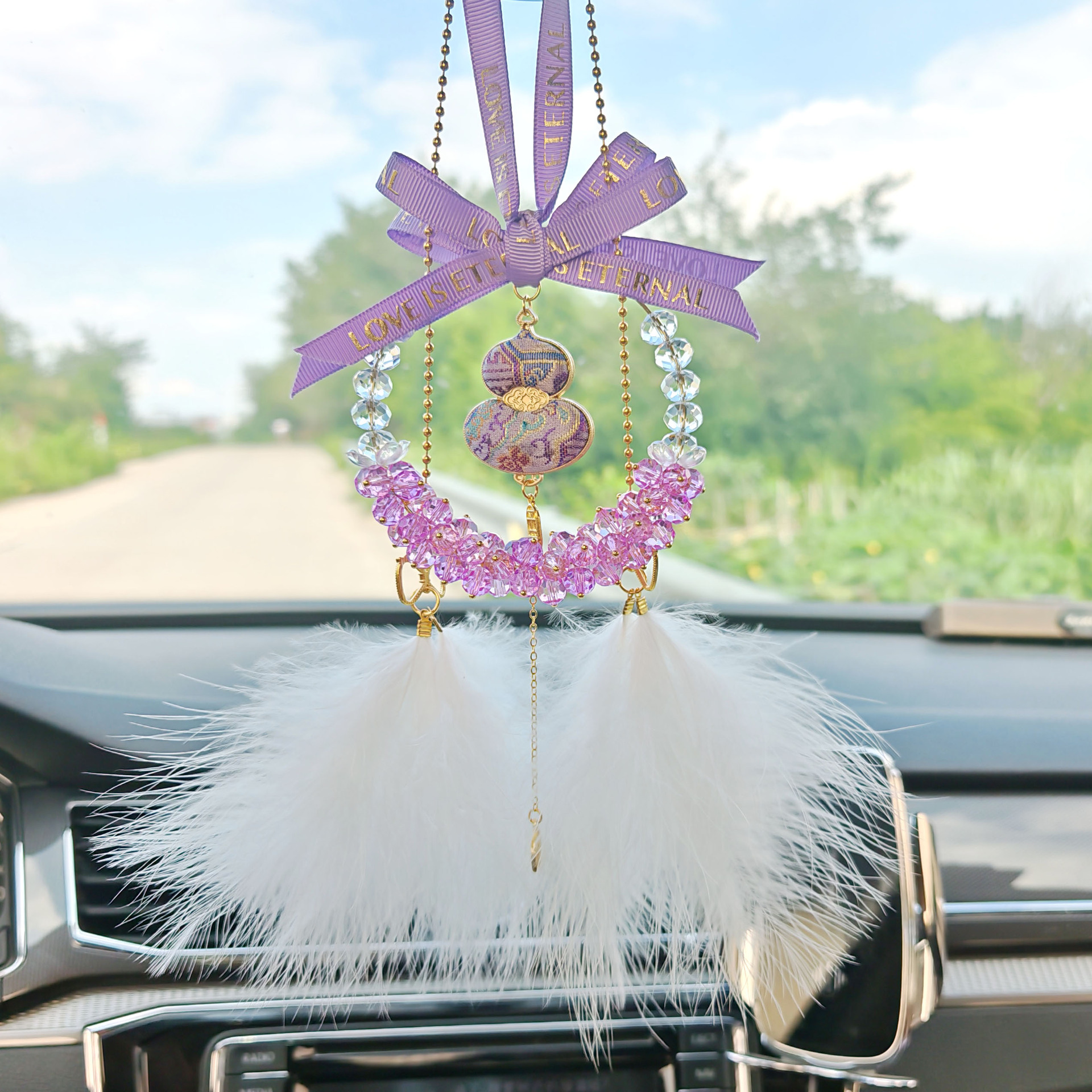 Crystal gourd car hanging rearview mirror decoration, women's safety pendant, car interior accessory