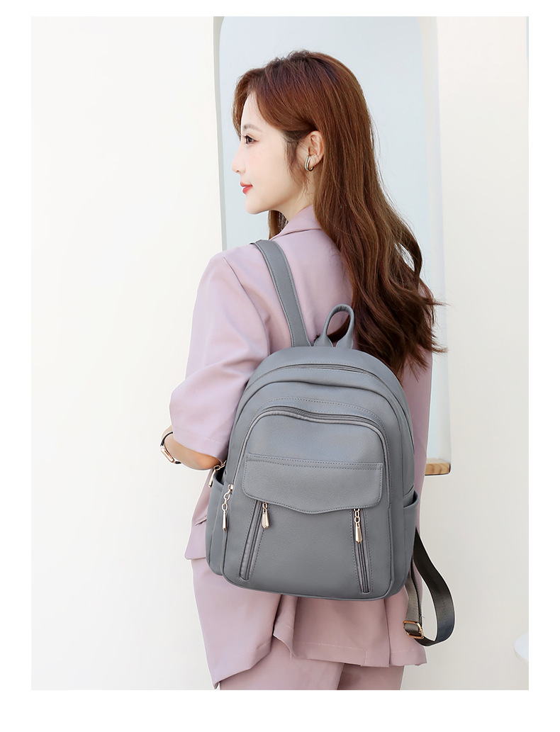 Basic Solid Color Soft Surface Square Zipper Classic Backpack display picture 3