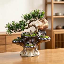 做旧浮雕山水盆景盆多款式老桩绿植造景盆民宿酒店软装陶瓷盆直供