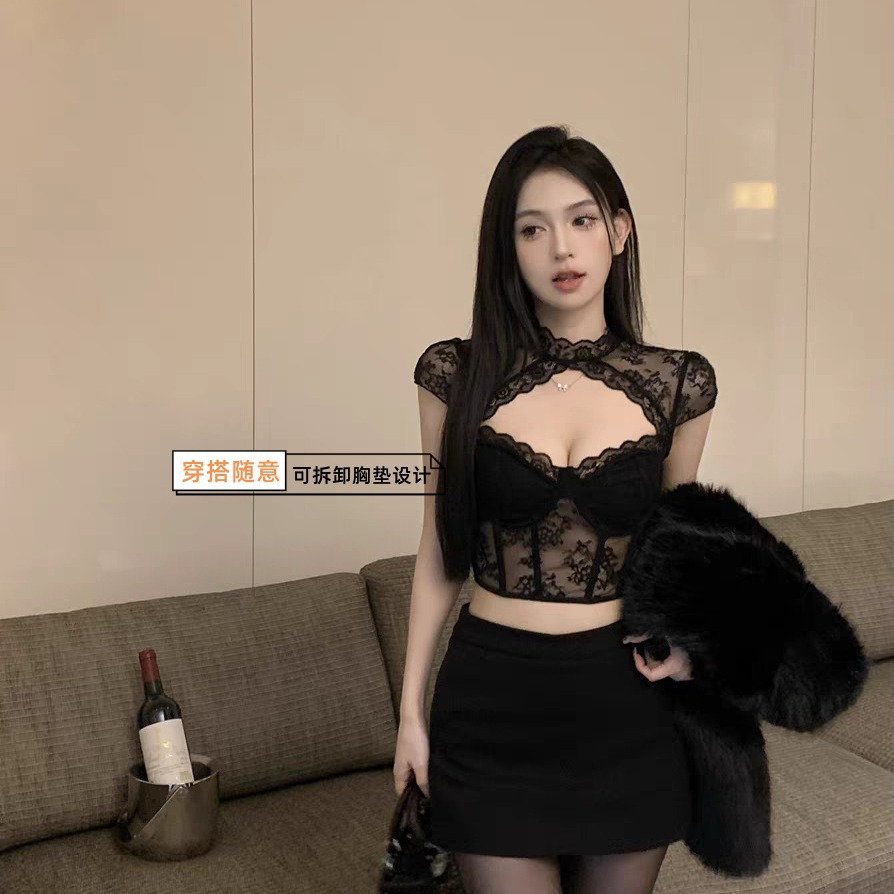 都市时尚镂空蕾丝鱼骨收腰修身内搭跨境时尚可拆卸胸垫裹胸背心