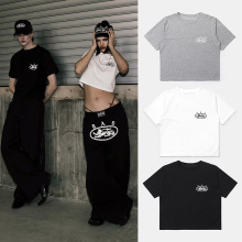 韩国badblood美式复古情侣T恤辣妹超短款男女休闲修身短袖上衣夏