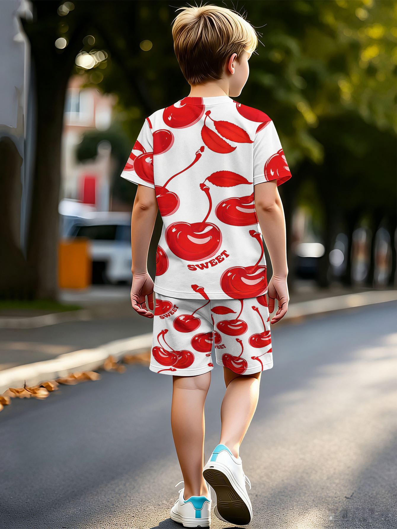Ensemble été garçon t-shirt et short imprimé cerise_voghion.com