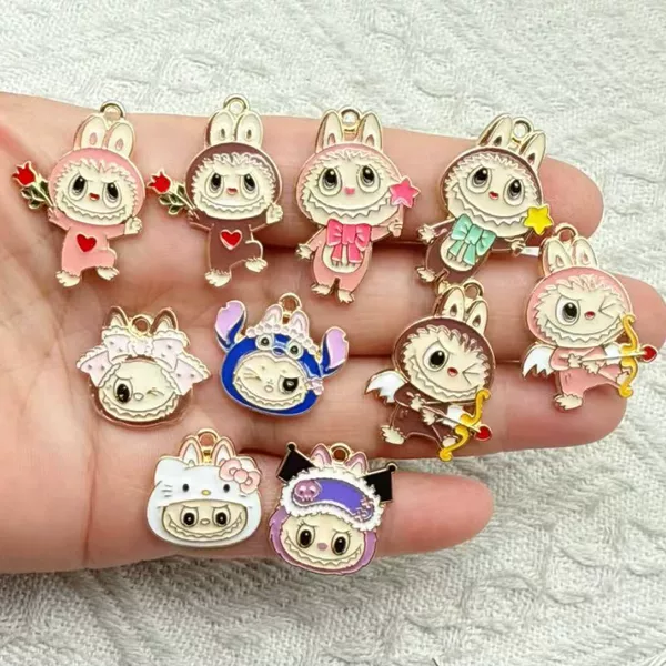 Anime Cartoon Cute Labubu Pendant Alloy Oil Drop DIY Earrings Keychain Necklace Handmade Accessories Making