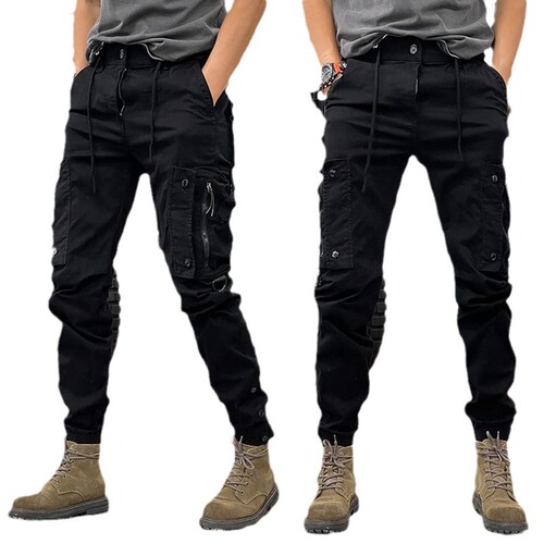 Men's straight-leg functional outdoor tactical casual pants with drawstring, suitable for spring and autumn, American style workwear.