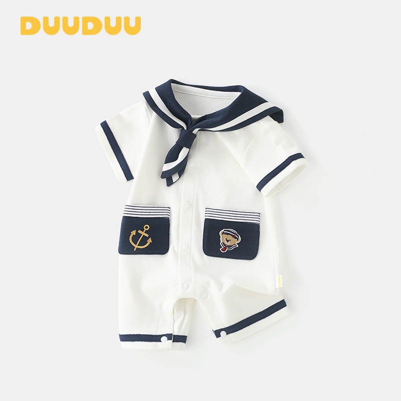 DUUDUU Navy Style Summer Romper Thin Baby Clothes Class A Newborn Onesie Swaddle Baby Romper
