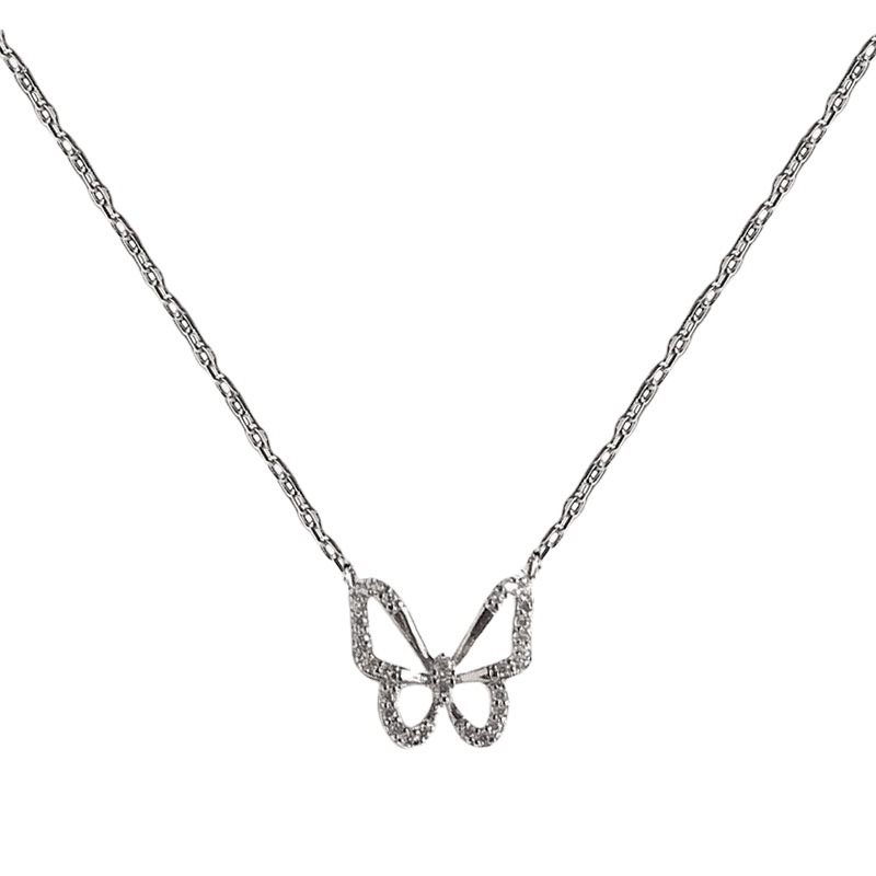 Silver Sparkling Butterfly Diamond Necklace Women's Fashion Simple Temperament Personality Niche ins Style Design Sense Clavicle Chain
