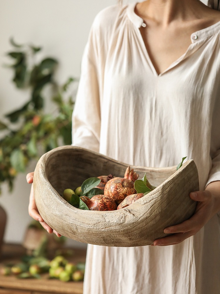 Wooden boat -type fruit plate Silent Wind Display solid wood retro…
