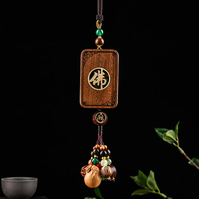 Decoration Rearview Mirror Pendant Gift – Car hanging - double-sided-wood-hollow-pendant-buddha-edgebeaded