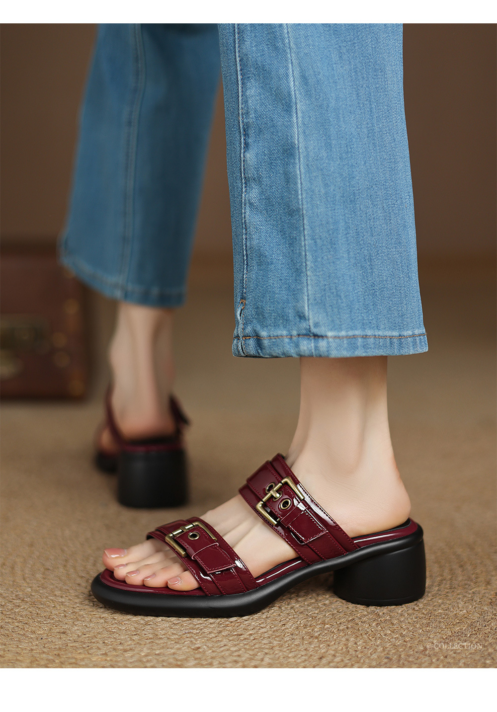 Sandal cao gót nữ hở mũi quai ngang khóa thắt lưng, đế dày mùa hè — đen chi tiết 2