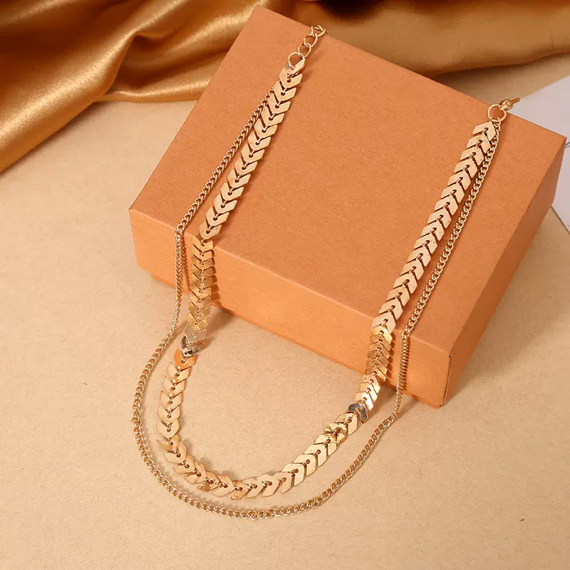 欧美跨境饰品气质时尚鱼骨链新款亮片短款项链颈链锁骨链个性项圈