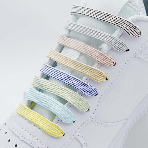 Kulogin 0.8cm Flat Polyester Laces with Glitter Threads, Dual Color Shoe Ties for Men and Women Canvas Sneakers Board Shoes White Shoes
