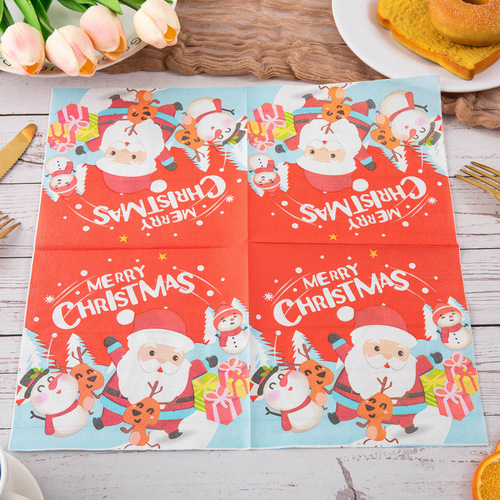 New cross-border Santa Claus printed handkerchief paper cartoon square tissue party printed tissue paper factory direct sales wholesale