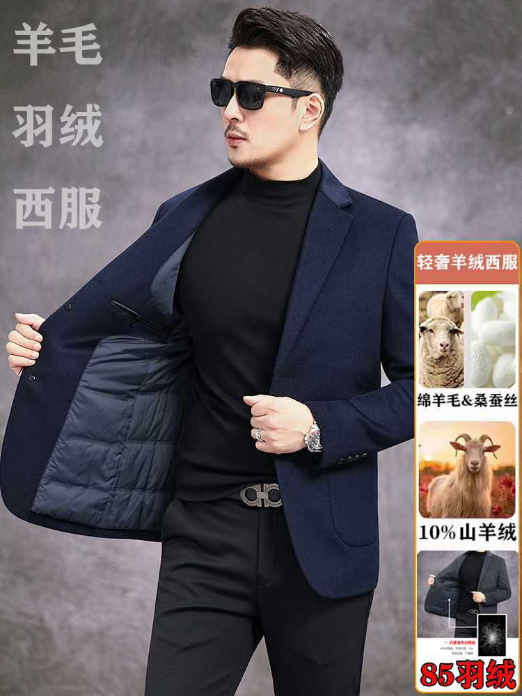 ウールメンズコート、カシミヤスーツ、厚手ビジネススーツ、シルク秋冬ウールシングルスーツ、ダウンジャケット
