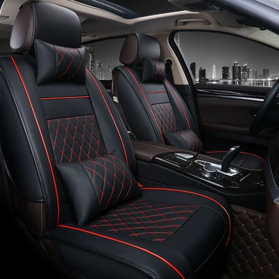 Car Seat Cushion Full Leather Full Seat cushion, seat cover - black-and-red-deluxe-version-leaflet
